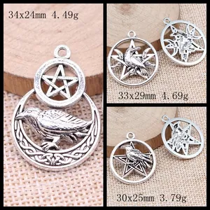 Vintage Punk Raven Pentagram Moon Pendant Alloy Gothic Hip Hop Rock Mystical Charm DIY Jewelry Making Accessory