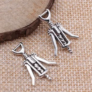 Breloques décapsuleur de vin vintage argenté pour création de bijoux DIY 26x17mm