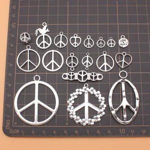 Set van 18 antieke zilveren bedeltjes met vredessymbool voor het maken van DIY sieraden