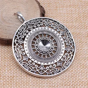 Mandala Blume Hohl Groß Anhänger Vintage Boho Stil Legierung DIY Schmuckherstellung Zubehör Charm