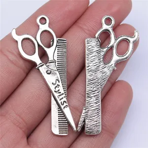 Vintage Metal Barber Scissor Comb Pendant Stylist Theme Charm DIY Jewelry Making Clothing Accessories Hairdresser Tool Pendant