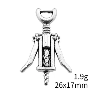 Pendentif tire-bouchon argenté vintage détaillé pour la création de bijoux DIY 26x17mm 1.9g
