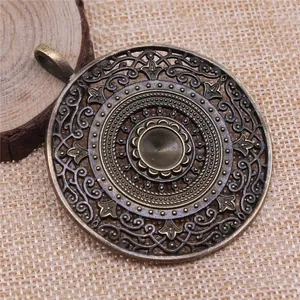 Antik-Bronze-Finish Mandala-Muster Rundanhänger für DIY-Schmuckherstellung 68x56mm