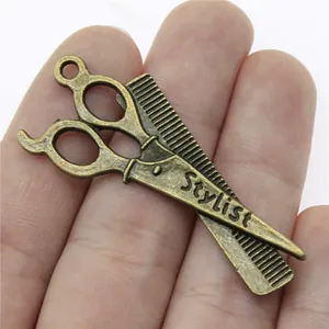 Antique bronze barber scissors and comb pendant for DIY jewelry and garment charms
