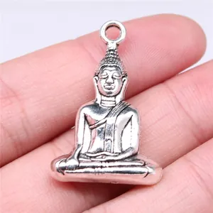 Antique silver-finished meditating Buddha pendant charm for DIY jewelry and necklaces