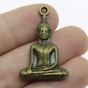 Small antique bronze finish Buddha pendant for DIY jewelry making 35x23mm size
