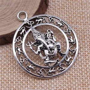 Antiek zilveren Ganesha en Om hanger voor sieraden maken, 38x38mm legering