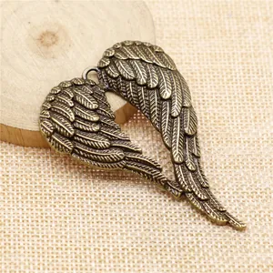 Large antique bronze heart-shaped angel wings pendant for DIY jewelry making crafts