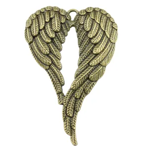 Antique bronze heart-shaped angel wings pendant for DIY jewelry making and crafts.