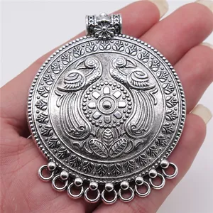 Großer runder Vintage-Anhänger mit Phönix-Gravur für handgefertigten Schmuck
