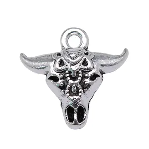Antique silver bull head animal charm for DIY jewelry making and craft pendants