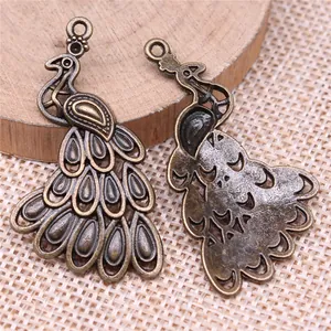 Vintage antique bronze peacock charms for jewelry making, 43x24mm