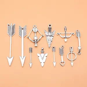 Antique Silver Alloy Arrow And Bow Charms Pendants For Jewelry Making DIY Crafting Supplies Women Men Fashion Accessory