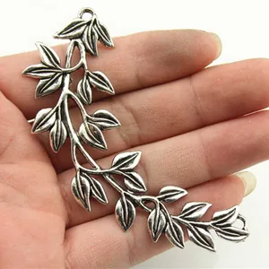 Antique silver metal leaf branch charm for DIY jewelry making connector 87x38mm