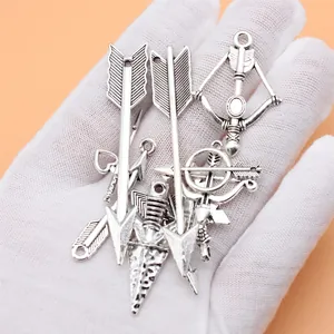 Antique silver bow and arrow charms set of 11 pieces for DIY jewelry making crafts