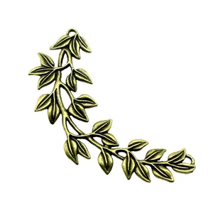 Antique bronze leaf branch jewelry connector pendant for DIY crafting 87x38mm size