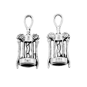 Antique silver corkscrew charms for DIY jewelry making, 26x9mm pendants for crafting