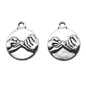 Pair of 14x17mm antique silver pinky swear circle charm pendants for DIY jewelry