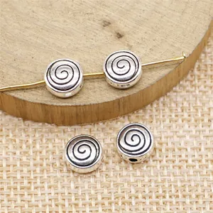 Antique silver spiral swirl beads for DIY jewelry making, 8mm round spacer beads