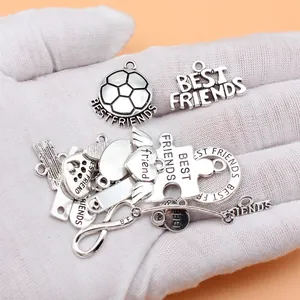 18-teiliges Set antike silberne Best Friends Freundschaftsanhänger für DIY-Schmuck