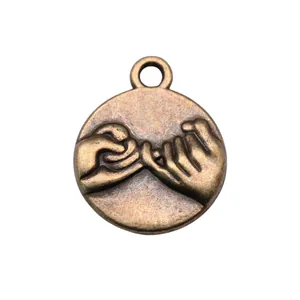 Vintage style antique bronze round pinky promise charm pendant for DIY jewelry crafts
