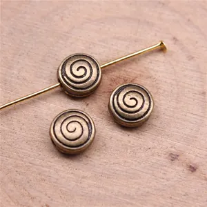 Retro bronze spiral swirl flat round beads 8x8x4mm for DIY jewelry making accessories