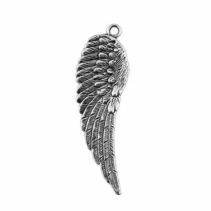Grand pendentif aile d'ange en alliage de zinc argent antique pour bijoux DIY 66x20mm
