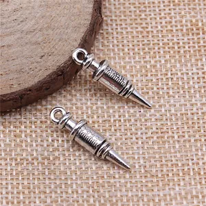 Antique silver 3D syringe charms 7x25mm for DIY jewelry making and creative pendants