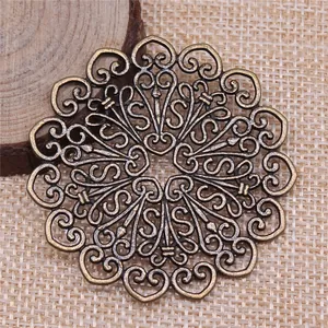Vintage 53x53mm mandala patroon filigraan metalen hanger voor DIY sieraden