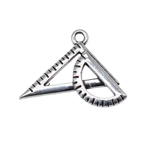 Antique silver ruler and protractor charm pendant for DIY jewelry making 18x24mm