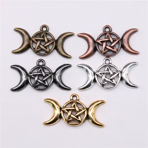 Triple Moon Goddess Pentagram Pendant Alloy DIY Jewelry Charms Antique Silver Finish Mystical Wiccan Symbols Pendant Accessories