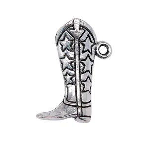 Detailed silver 3D cowboy boot pendant with engraved stars for custom jewelry making
