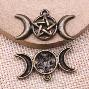 Antique bronze Triple Moon Goddess pentagram alloy charm pendant for DIY jewelry craft