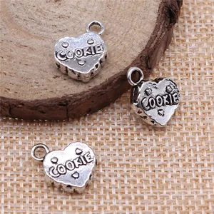 Antique silver heart-shaped cookie charm pendants for DIY jewelry making 15x12mm size