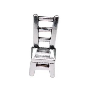3D miniature silver chair pendant for dollhouse, 17x7x6mm metal charm