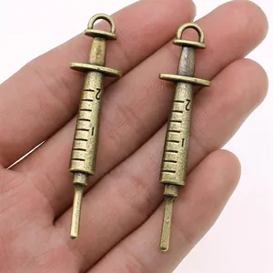 Pendentifs seringue en bronze vintage pour bijoux DIY, alliage 62mm médical design