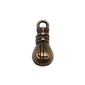Ciondolo a forma di sacchetto di soldi in metallo bronzo con segno del dollaro per DIY