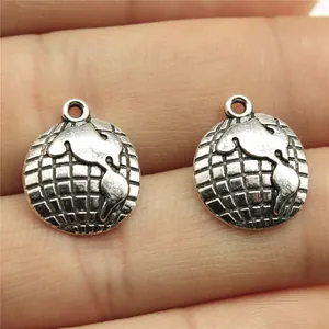 Vintage Antique Silver Earth Globe Pendant Metal DIY Jewelry Charms For Necklaces Bracelets Jewelry Making Accessories