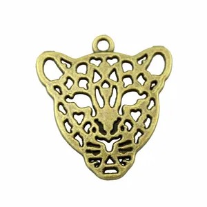 Vintage antique bronze leopard head hollow-out charm pendant for DIY jewelry making crafts