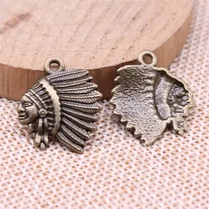 Vintage bronze Native American chief head alloy pendant for DIY jewelry making 21x18mm