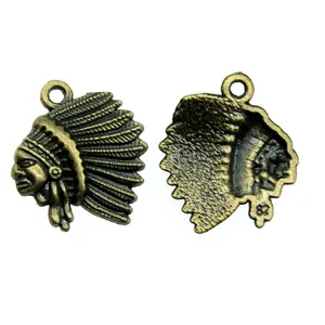 Antique bronze chieftain head alloy charm for DIY jewelry making projects, 21x18mm