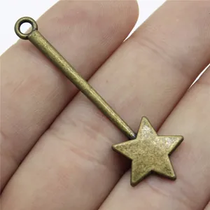 Bronze fairy wand pendant for DIY jewelry, 48mm star magic wand accessory