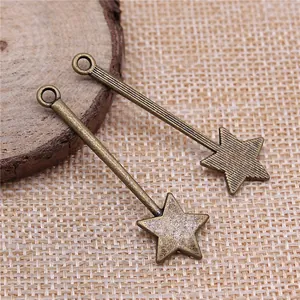 Antique bronze fairy wand star pendants for DIY jewelry making accessories, 48mm