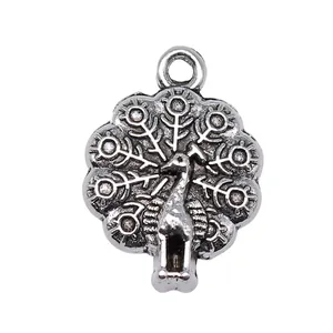 Antique silver peacock animal charm pendant for DIY jewelry and garment accessory