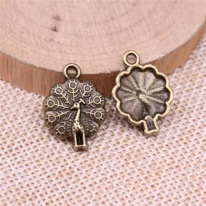 Antique bronze peacock charm pendant for DIY jewelry making and clothing accessory