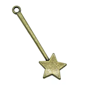 Vintage antique bronze fairy wand star charm pendant for DIY jewelry crafts 48mm