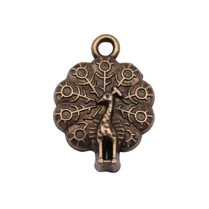 Antique bronze peacock charm pendant for jewelry making, DIY crafts and clothing accessories