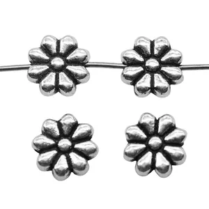 9x9mm antique silver metal flower spacer beads for DIY jewelry making and crafts