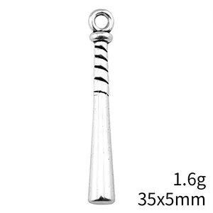 Colgante de bate de béisbol de aleación de plata para joyería DIY 35x5mm 1.6g