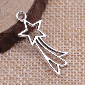 Vintage antique silver shooting star charm pendant for DIY jewelry making 30x12mm